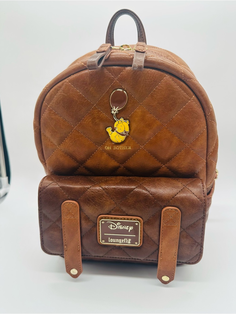Loungefly Quilted Brown Winnie the Pooh Mini Backpack with Charm
